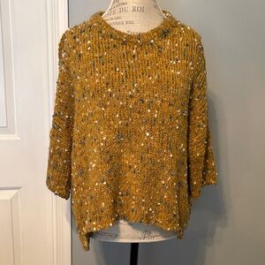 Freeway Mustard Tweed Crewneck Sweater with Multicolor Speckles